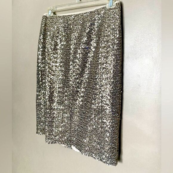 CHICO’S gold sequin pencil skirt NWT shimmer party holiday sz 1 Medium - Picture 1 of 16
